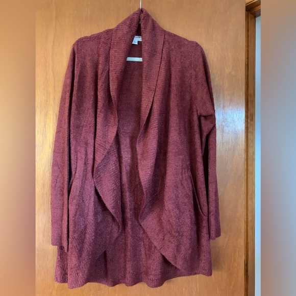 Barefoot Dreams CozyChic Ultra Lite Cardigan In Burnt Orange Rust Color - Picture 4 of 8